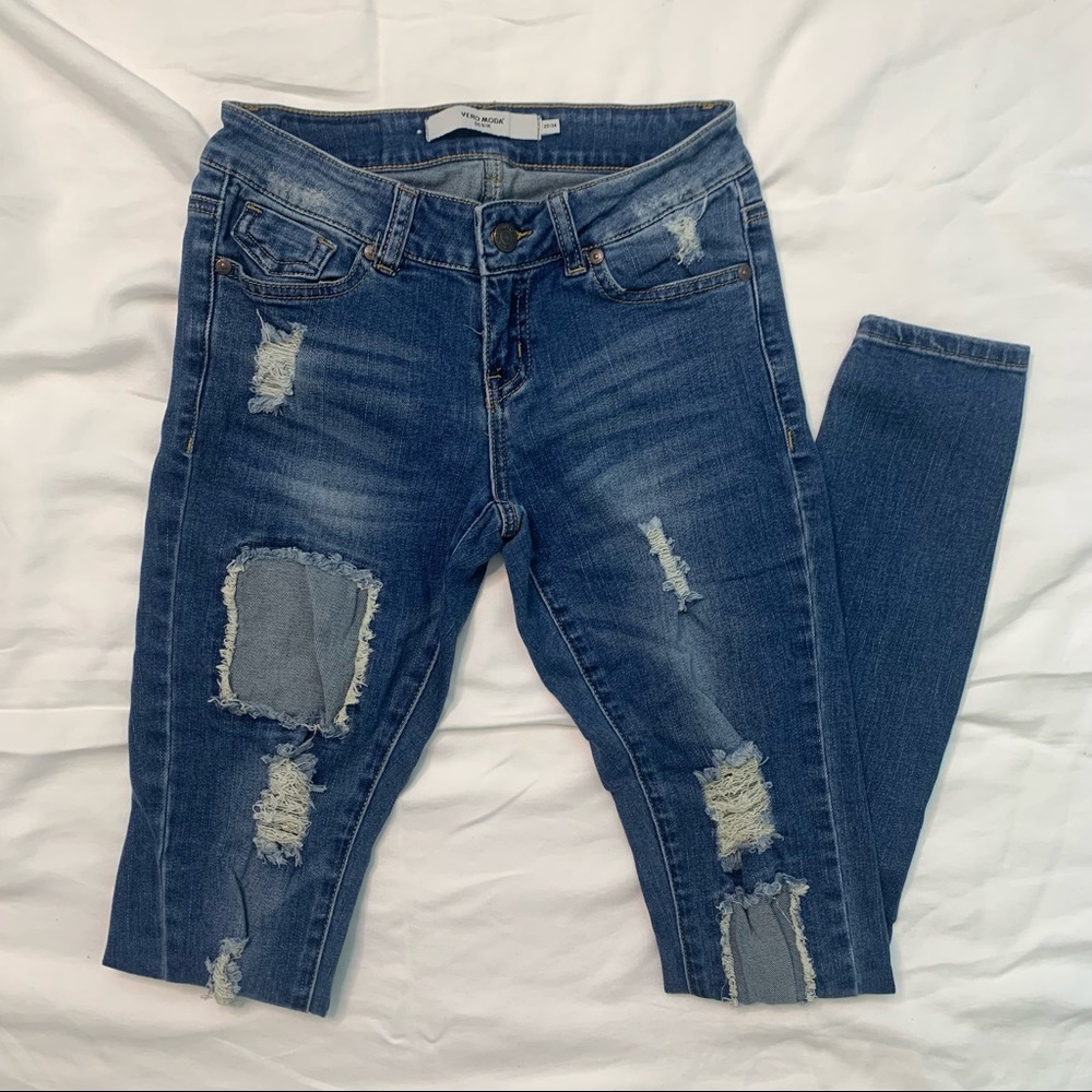 Vero Moda W25 L34 Skinny Distressed Denim Jeans